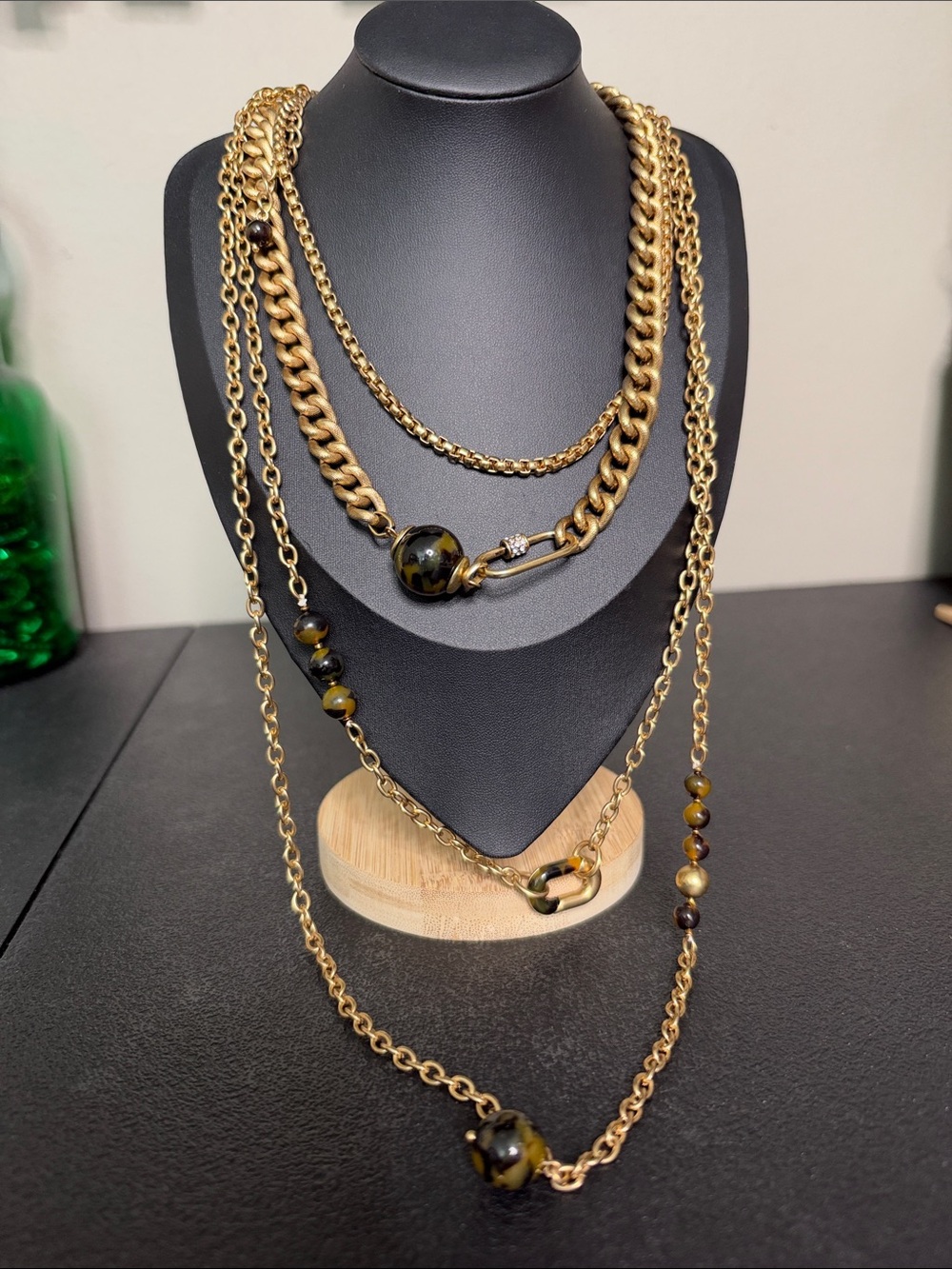 Chico’s Gold-Tone Multi-Layer Interchangeable Chain Necklace Tiger Eye Beads